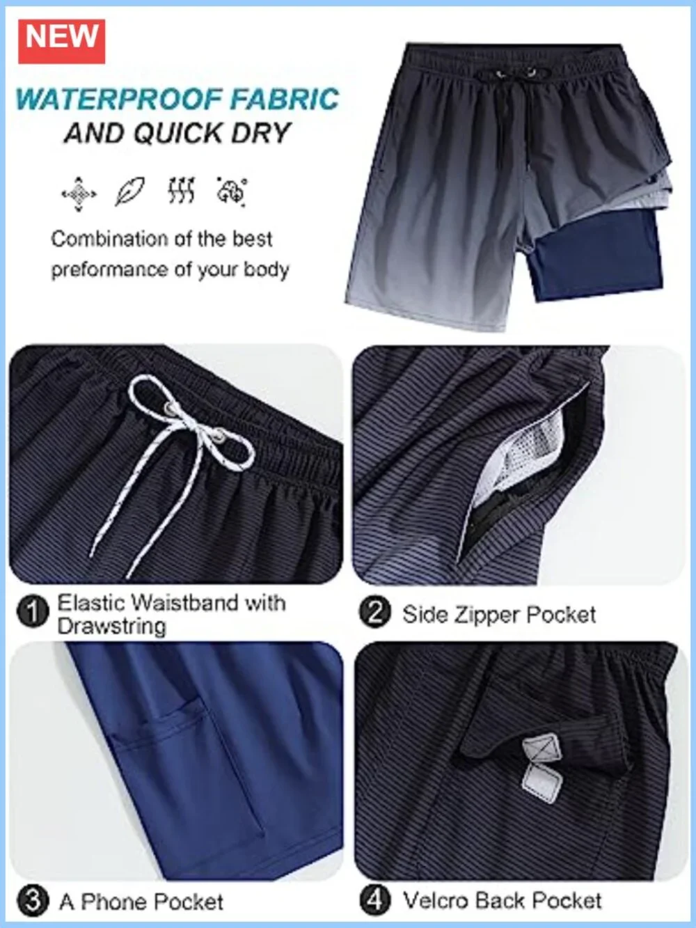 Quick Dry Swim Trunks with Compression Liner